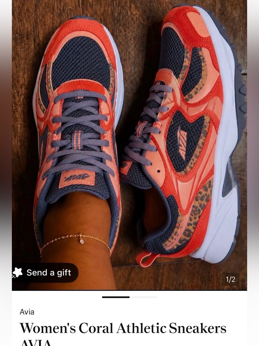 Avia Women's Coral and Navy Leopard-Accent Sneakers